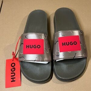 HUGO Boss Match It Camo Gray and Red Slides size 11